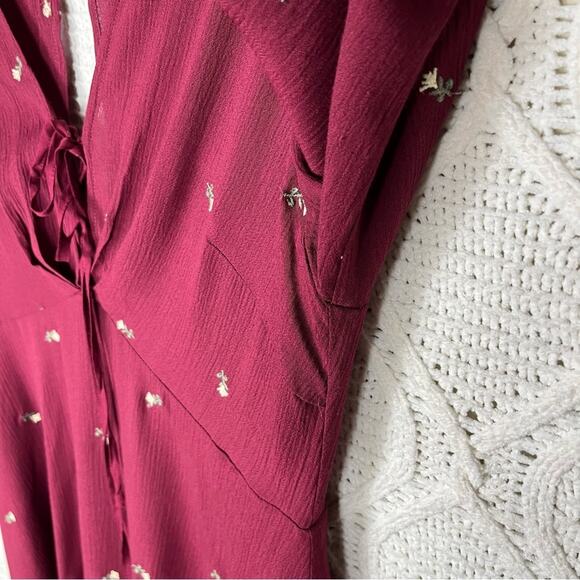 GRACE | Long Sleeve Midi Dress Floral Embroidered Burgundy L - Picture 2 of 11